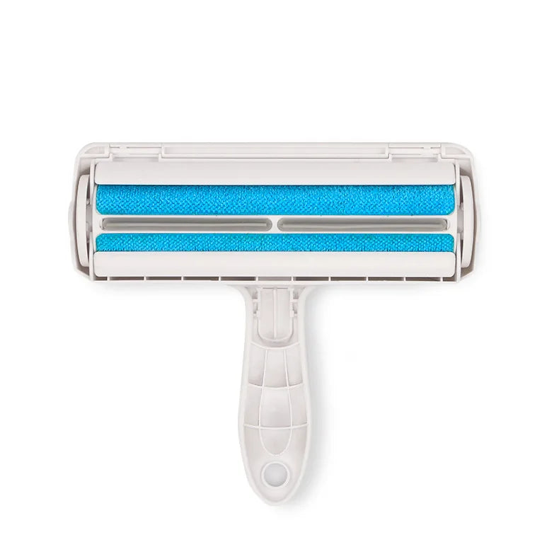 Reusable pet hair roller, white with blue rollers
