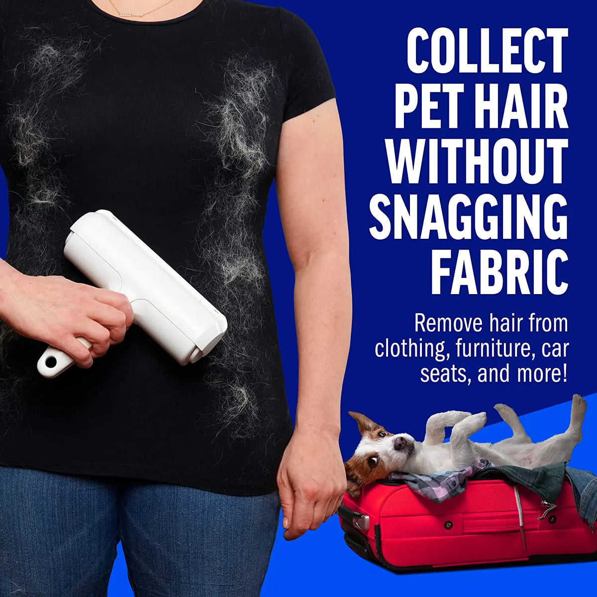 Pet hair roller removing fur from clothing