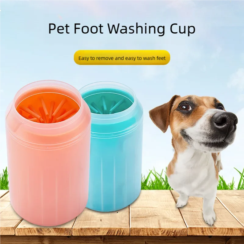 TailTidy portable paw cleaner cups next to a small dog