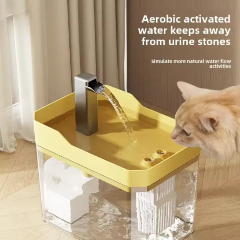 TailTidy flowing cat water fountain with a cat drinking