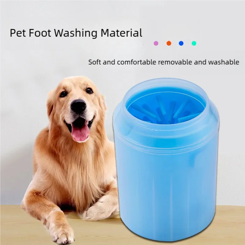 Blue paw cleaner cup with a golden retriever